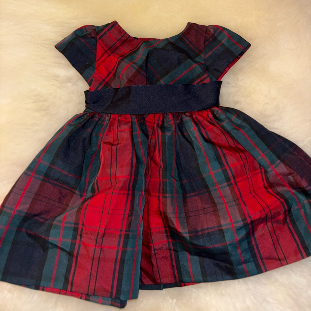 Ralph Lauren Tartan Plaid Dress in Red and Green with Navy Bow
